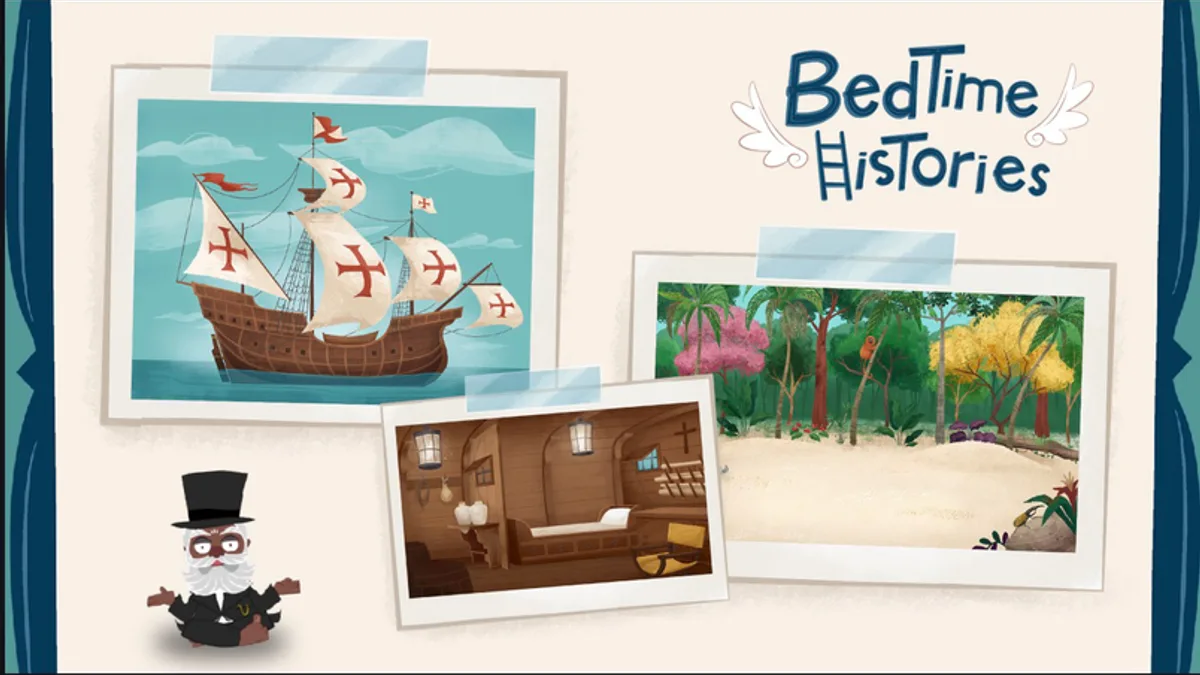 Beliche Voador key art: illustrated scenes of a caravel ship, a tropical forest and a ship's cabin around the game's hand-lettered logo.